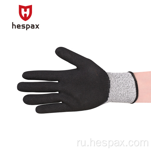 Hespax перчатки с двойной нитрил -песчаной покрытием ладонь с покрытием